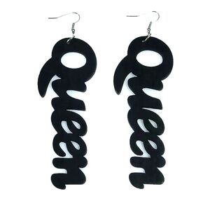 Black queen Wooden Dangle Hook Earrings
